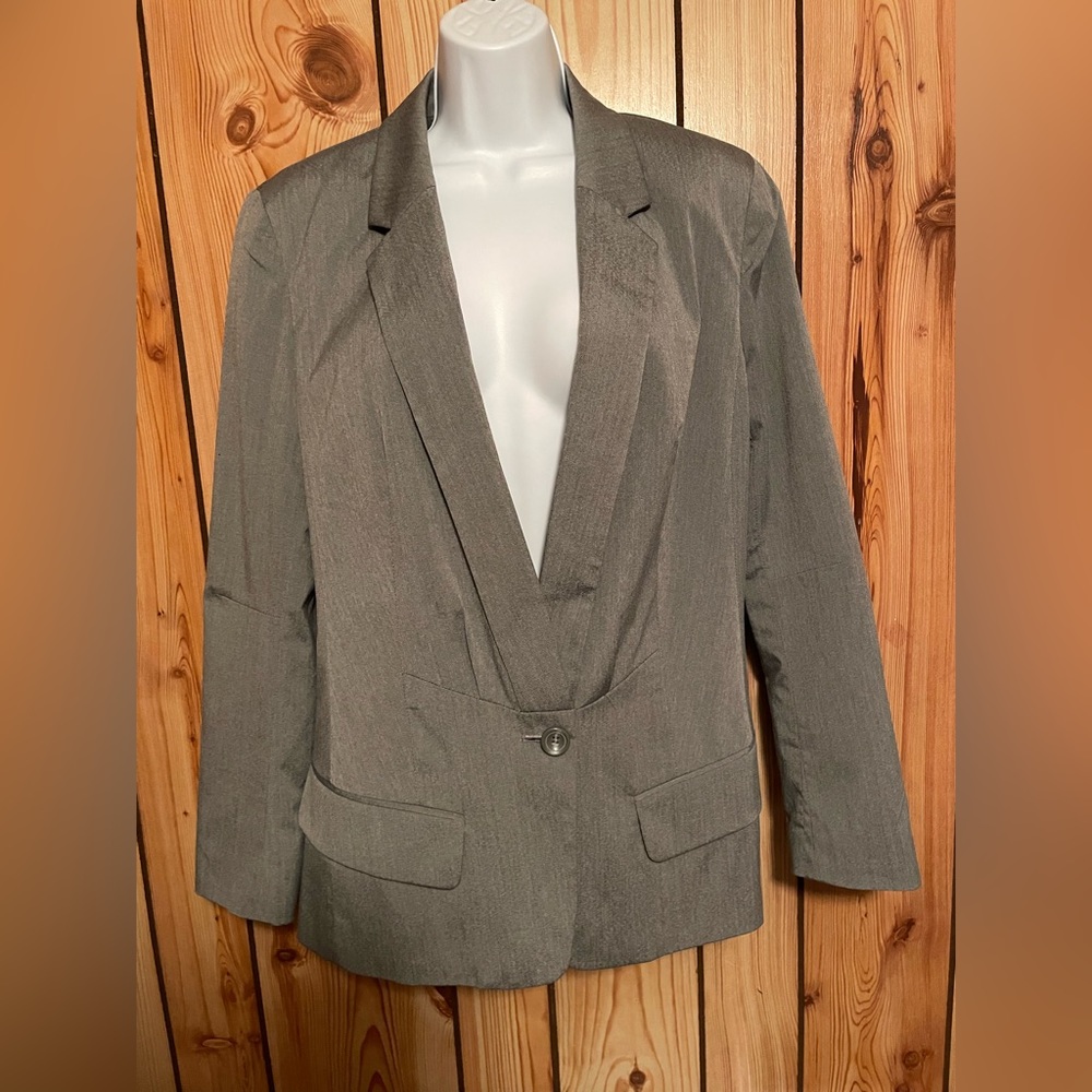 Worthington Women’s Blazer Gray 1 Button size L Long Sleeve Fully Lined Pockets